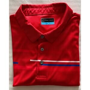 PGA TOUR Men's Poly 3-Button Golf Shirt XXL/TTG/EEG Red w/Blue&White Stripes